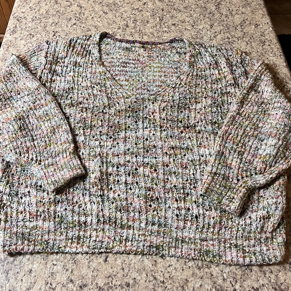 Like New Free People Multicolor oversized confetti V-Neck Sweater